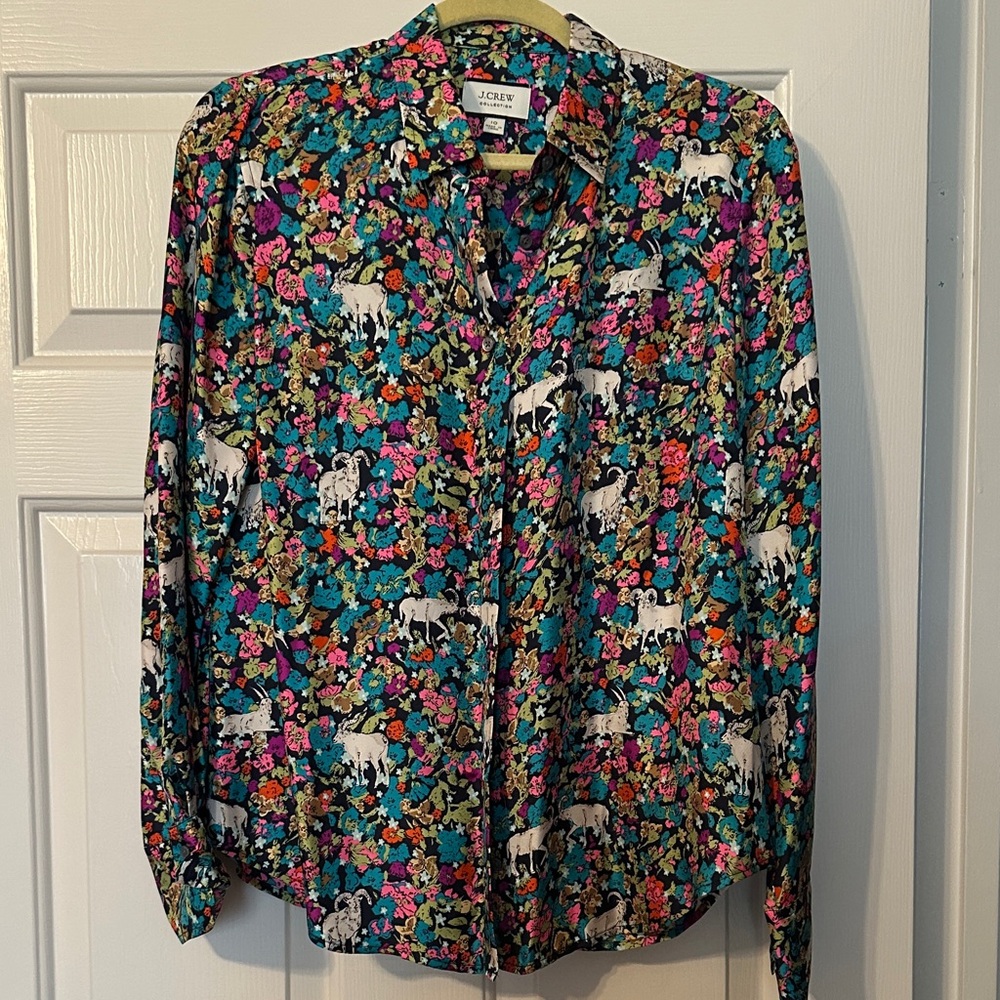 J. Crew Multicolor Floral and Animal Print Shirt